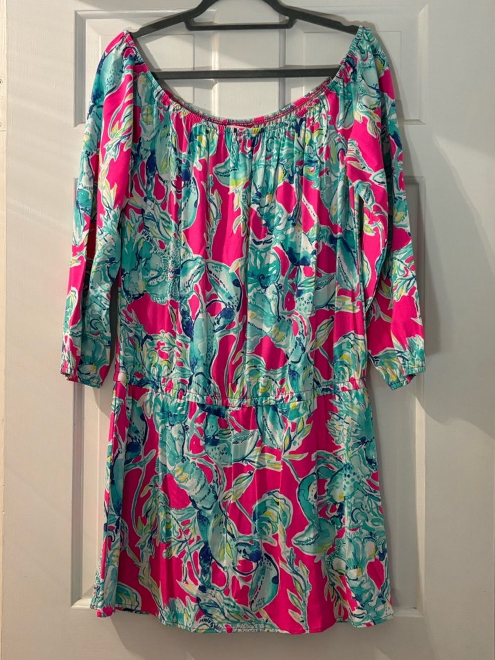 Lilly Pulitzer Pink & Teal Off-Shoulder Dress